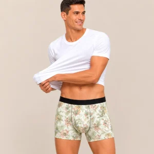 Innerfit Premium Men's Tropical Floral Boxer Briefs – Ivory & Sage Green | Ultra Soft, Breathable & 4-Way Stretch (PACK OF 3)