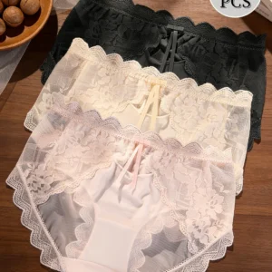 Women’s Seamless Floral Lace Bikini Panty | Soft Stretchable Low Waist Brief | Premium Comfortable Lingerie for Women(PACK OF 3)
