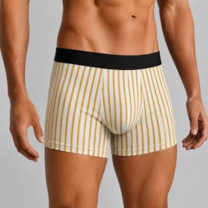 Innerfit Premium Men's Striped Boxer Briefs – White & Mustard Gold | Ultra Soft, Breathable & 4-Way Stretch (PACK OF 3)