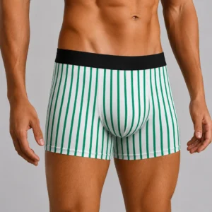 Innerfit Premium Men's Striped Boxer Briefs – White & Emerald Green | Ultra Soft, Breathable & 4-Way Stretch