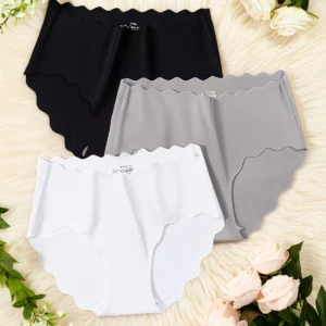 Women’s Seamless Scallop Edge Panties – Pack of 3 | No-Show Mid Waist Briefs | Soft Stretch Everyday Underwear